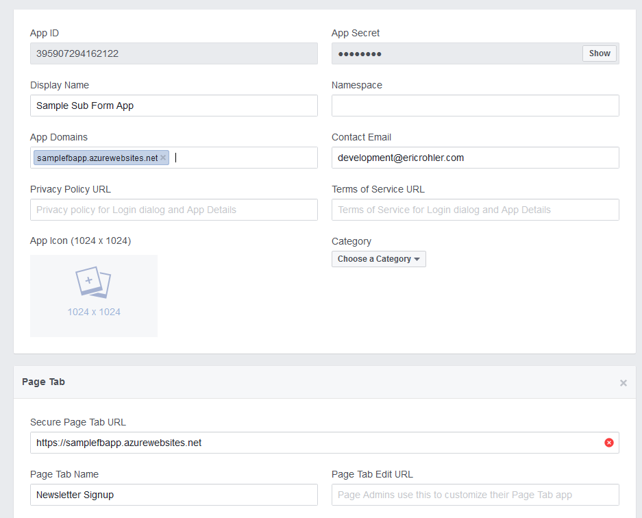 facebook page tab and app id settings