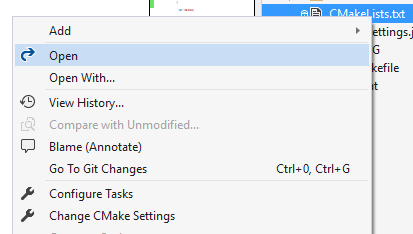 edit cmake settings fly-out
