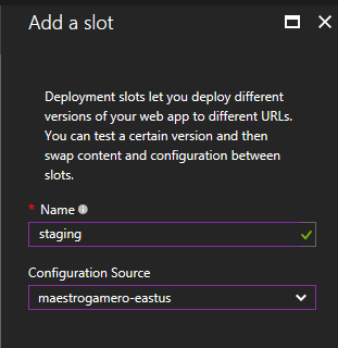 azure create web app deployment slot form