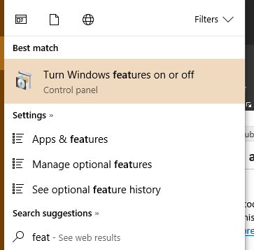 turn windows features on or off