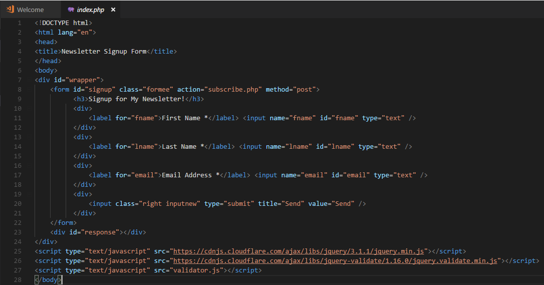 index.php file snapshot