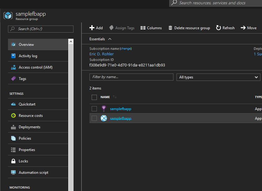 azure web app link