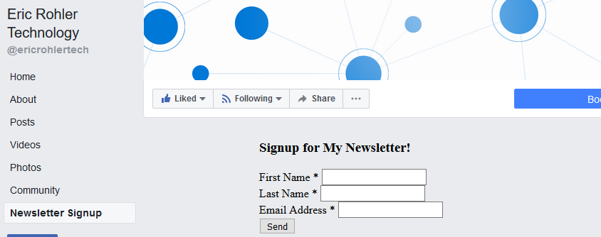 newsletter signup form on facebook page
